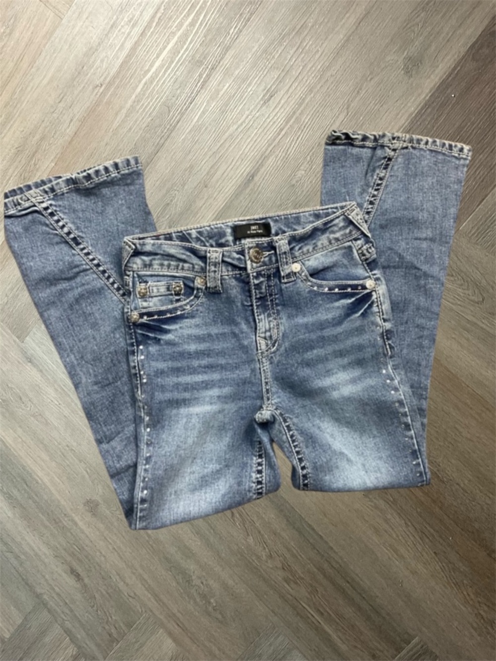 Y2K True Religion Rhinestone Embellished Joey Hi Rise Flare Jeans Girls‎ 8 Blue